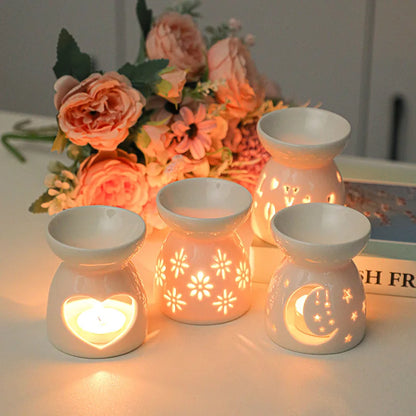 White Ceramic Incense & Oil Burner Hollow Aromatherapy Warmer for Home Decor