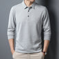 Men's Business Casual Long Sleeve Polo Shirt - Breathable Knit Polyester, Anti-Wrinkle