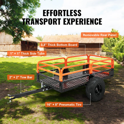 SucceBuy ATV Tow-Behind Dump Cart, Heavy-Duty Steel Trailer