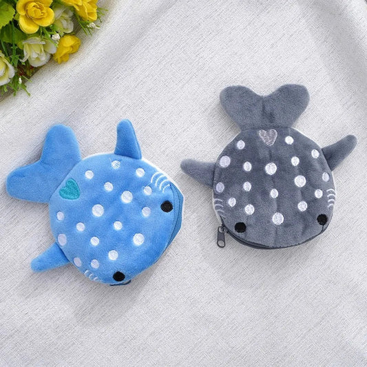 Cartoon Shark Plush Coin Purse Keyring, Zippered Coin Holder and Cable Organizer, Cute Small Gift
