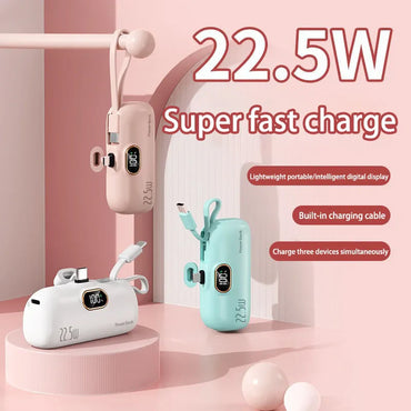 30000mAh Portable Power Bank — Mini Fast Charger with Built-in Cables & Digital Display for iPhone and Samsung