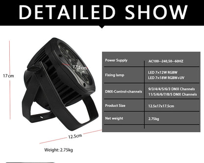 SHEHDS 7x18W RGBWA+UV LED PAR Stage Light, DMX, IP65
