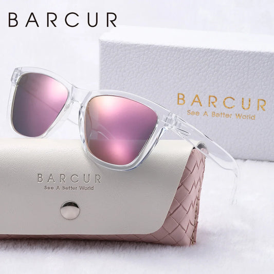 BARCUR Fashion Energetic Polarized Sunglasses for Women – Transparent Lightweight PC Frame Oval UV400 Protection Ladies Holiday Sun Glasses with Stylish Mirror Lens and Elegant White Gift Box – Perfect for Travel Beach & Summer Outings