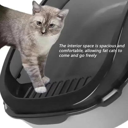 Semi-Enclosed Cat Litter Box Splashproof High-Side Kitten Litter Tray for Indoor Use