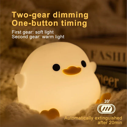 Duck LED Night Light Silicone Rechargeable USB Touch Lamp with Timer Kids Bedroom Gift