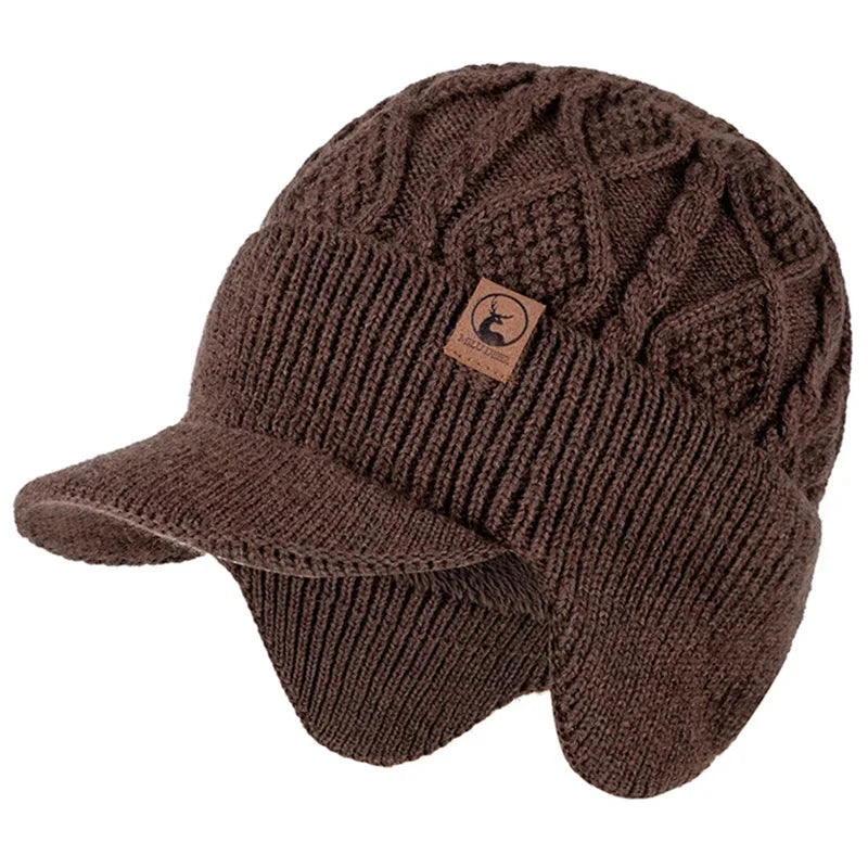 New Unisex Winter Hat Plush Fur Lined Warm Earflap Cap Stylish Soft Beanie Hat  Outdoor Thick Ski Sports Knitted Hat