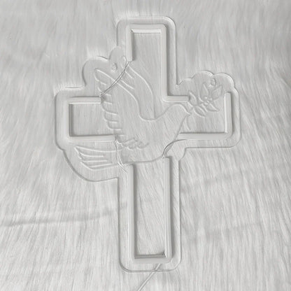 Cross Led Neon Sign, Warm White Dove Icon Usb Powered For Jesus Church, Wedding,Home, Easter Activities Decor, Easy To Hang.