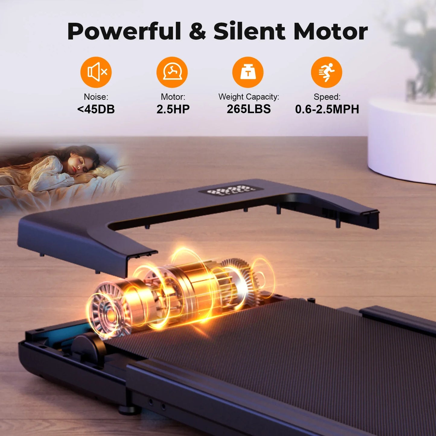 Under-Desk 2-in-1 Walking Pad Treadmill - Portable 2.5HP LED Remote Control for Home & Office