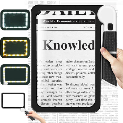 5X Rectangular Reading Magnifier 7.3 x 4.4 in (18.5 x 11.2 cm) – 48 LED Dimmable Light, Foldable Handheld for Seniors & Low Vision