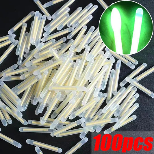 50/100-Pack Fluorescent Firefly Fishing Rod Lights – Glow Night Float Lights, Sizes 2.2–4.5mm (0.09–0.18 in)