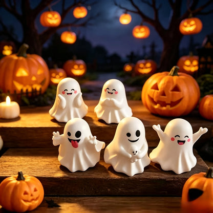 Five-Piece Halloween Ghost Figurine Set for Tabletop Decor