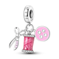 925 Sterling Silver Pink Butterfly & Luminous Firefly Charm – Dangle Bead for Bracelet or Necklace | Elegant DIY Jewelry Gift for Women