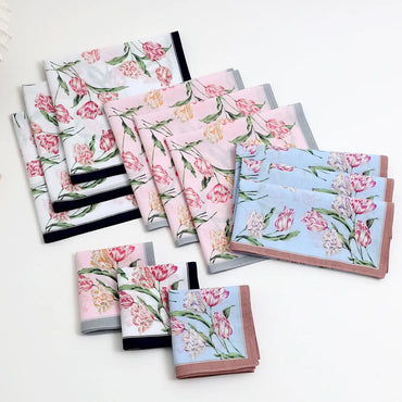 3-Pack Cotton Floral Handkerchiefs for Women — Pocket Handkerchiefs & Sweat Towels for Weddings, Mother's Day, Business Gifts