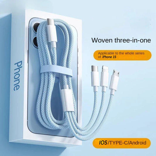 Universal 3-in-1 Fast Charging Cable 100W USB-C Lightning Micro USB Braided 1m/1.5m