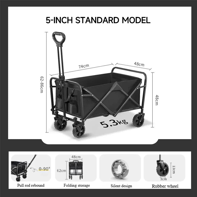 Camping Cart Foldable Trolley Outdoor Picnic Portable Hand-Pull Cart