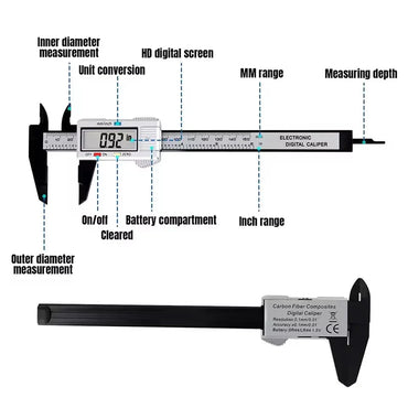 150mm Digital Caliper – Carbon Fiber Vernier Gauge with LCD Display