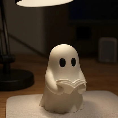 Halloween Reading Ghost Plastic Statue - White