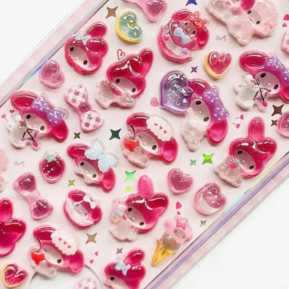 3D Sanrio Hellokitty Kuromi Cinnamoroll Stickers Cute Anime Transparent Jelly Crystal Decorative Sticker Phone Case DIY Kids Toy