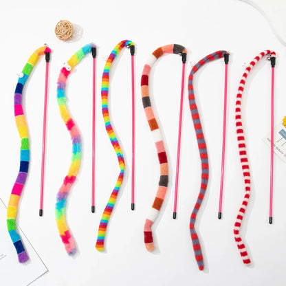 Interactive Cat Teaser Wand with Bell – Gradient Plush Caterpillar Tassel Toy for Cats