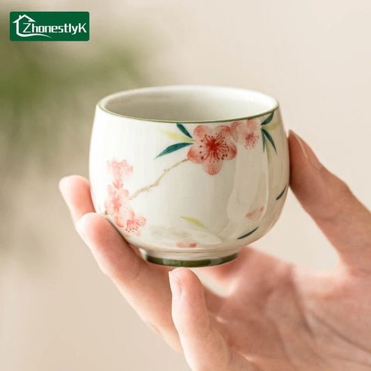 Hand-Painted Peach Blossom Celadon Tea Cup Set 100 ml (3.4 fl oz) Kung Fu Teacups