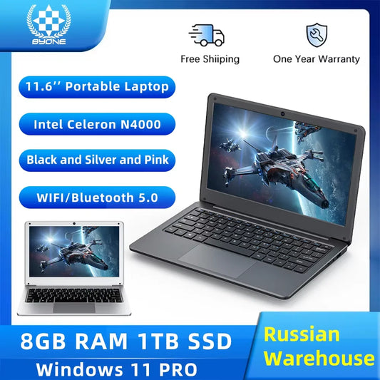 11.6-Inch (29.5 cm) Mini Laptop Intel Celeron N4000 — 8GB RAM, 128/256/1TB SSD (M.2), Windows 11, Pink Portable Ultraslim Pocket Laptop