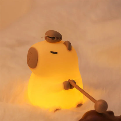 Capybara & Mango LED Night Light for Kids — Touch Sensor Rechargeable USB Dimmable RGB Lamp with Timer