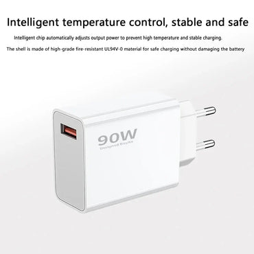 65W USB Quick Charger with USB-A to USB-C Fast Charging Cable – PD/QC Compatible, UL CE EMC Certified