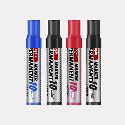 4-Pack Permanent Marker Pens - Waterproof Ink, Fine & 10 mm Chisel Tips, Black Blue Red Green