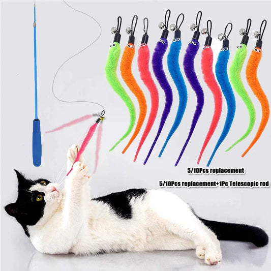 Plush Caterpillar Replacement Heads for Cat Wand, Interactive Plush Worm Toy Accessory, Pack of 5/6/10/11