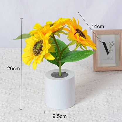Rechargeable Sunflower LED Night Light USB Bedside Table Lamp Warm Light (3-LED)