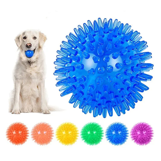 Squeaky TPR Spiky Chew Ball for Dogs & Cats — Dental Cleaning, Training & Fetch — 2.6 in (6.5 cm), 3.5 in (9 cm), 4.3 in (11 cm)