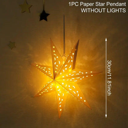 30-75cm Hollow Star Hanging Pendant Eid Mubarak Christmas Ramadan Decoration 2024 Islamic Muslim Party Decor Ramadan Kareem Gift