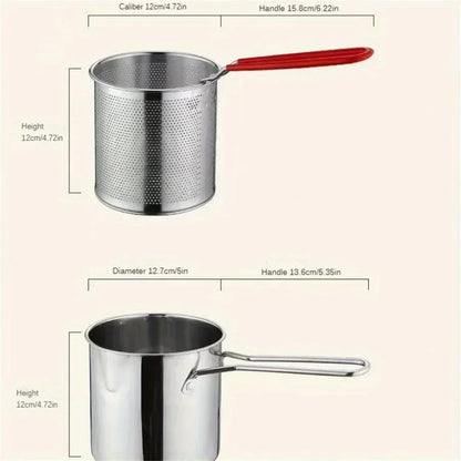 SUS304 stainless steel fryer with French fries and chicken wings, household small oil pot with filter screen, Tianfu Luo pot
