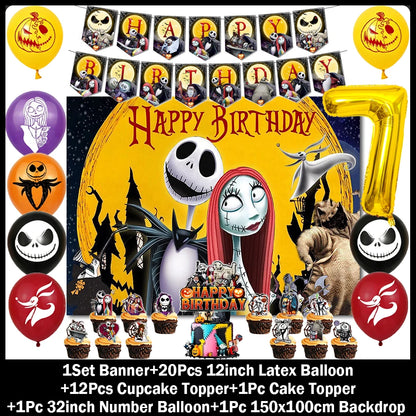 Halloween Birthday Party Decoration Kit with Balloons and Backdrop Options