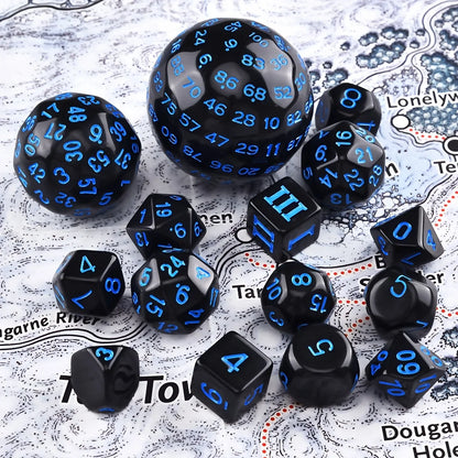 15Pcs Polyhedral Dice Table Game Dice for DND RPG Dungeons and Dragons D3 D4 D5 D6 D7 D8 D10 D% D12 D16 D20 D24 D30 D60 D100