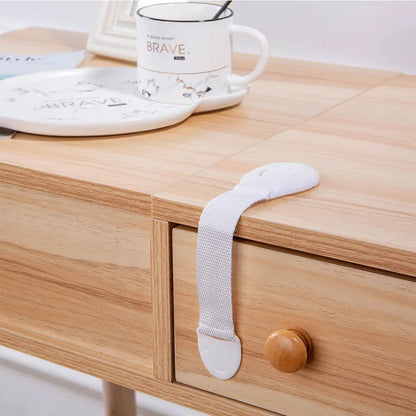 Child Safety Strap Locks — Adhesive No-Drill Cabinet & Drawer Latches, Adjustable, 1-Pack or 10-Pack