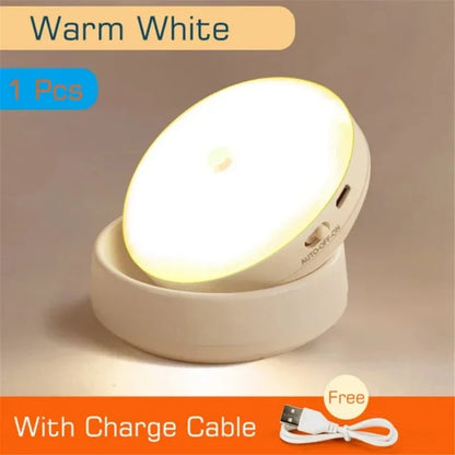 USB Rechargeable LED Motion Sensor Night Light – Magnetic 360° Rotating for Closet, Wardrobe, Cabinet, Bedside