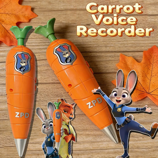 Carrot Mini Recorder 2-in-1 Gel Pen for Kids, Bunny & Fox Character Style, 60s Mini Flute Stationery