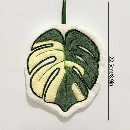 Leaf-Shaped Coral Fleece Hand Towel – Absorbent Hanging Kitchen & Bathroom Towel