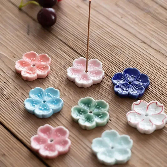 Cherry Blossom Ceramic Incense Burner Sakura Incense Stick Holder Aromatherapy Censer Home & Office Decor