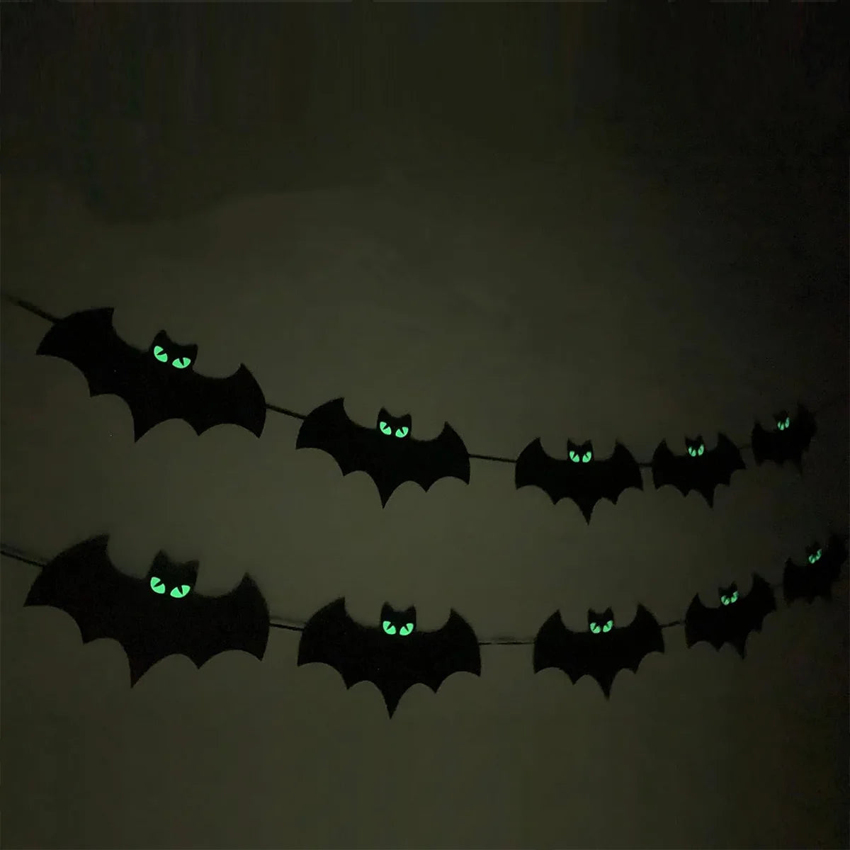 Black Polyester Halloween Bat Banner - Glow-Eye Design