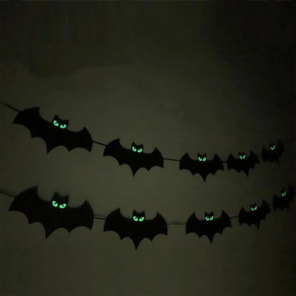 Black Polyester Halloween Bat Banner - Glow-Eye Design
