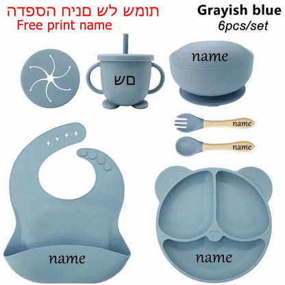 Baby Feeding Plate Set Suction Bowl Silicone Tableware 6PCS