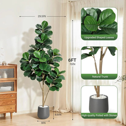 HiMISS Artificial Fiddle Leaf Fig Tree – Realistic Faux Ficus Lyrata in White Planter Pot (4, 5, 6 & 7 Ft)