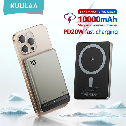 Magnetic 10000mAh Wireless Power Bank 20W Portable Charger - MagSafe Compatible Fast Charging for iPhone & Android