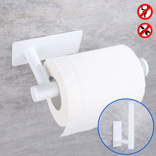 Stainless Steel Wall Mount Paper Holder Adhesive & Free-Nail Toilet Tissue Towel Shelf, Brushed Gold White Black