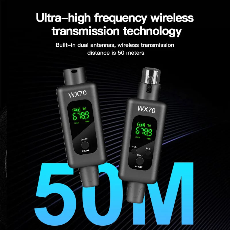 Professional UHF Wireless Microphone Converter Wireless System XLR Transmitter and Receiver Support 0V 48V Mics
