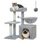 3-Tier Indoor Cat Tree Tower with Sisal Scratching Posts, Large Hammock & Removable Top Perch – Grey