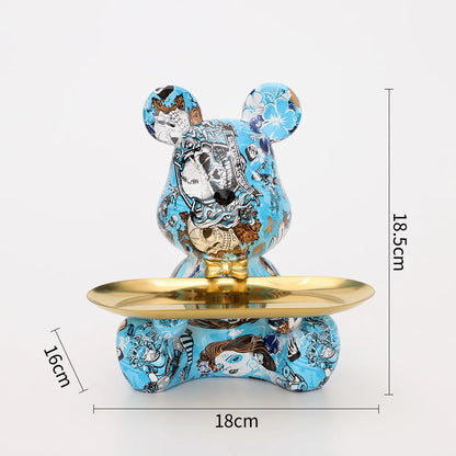 2025 New Graffiti Bear Figurine Home Decoration Animal Statue Keys Storage Shelf Modern Room Sculpture Table Decor Statues Gift