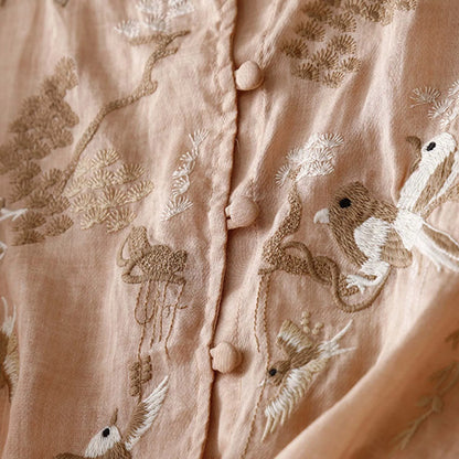 ZOMAXIUJEE Loose Fit Embroidered Blouse - Full Sleeve